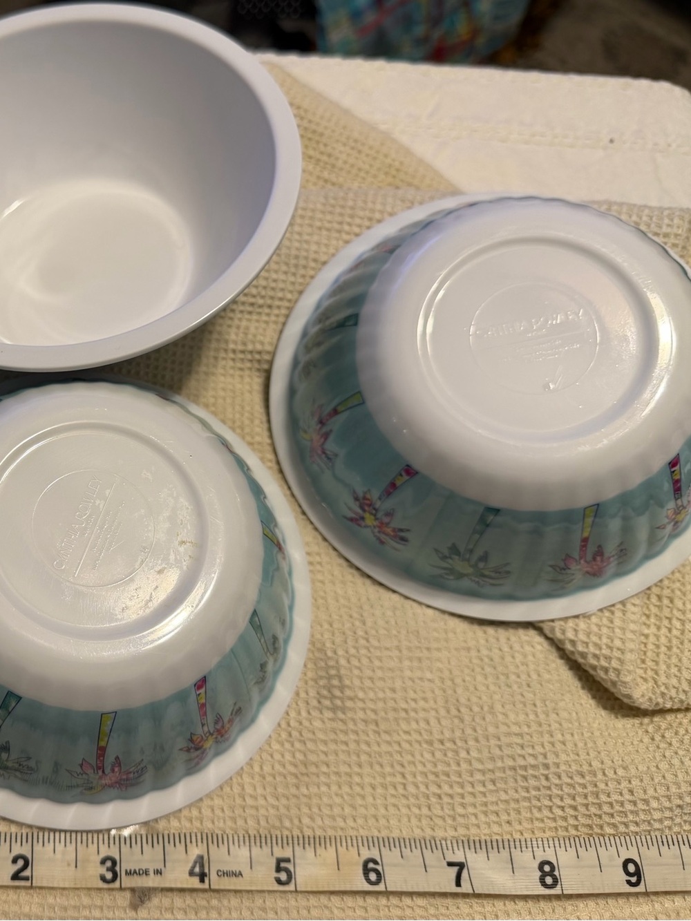 Cynthia Rowley Floral Melamine Bowls - White & Aqua Set